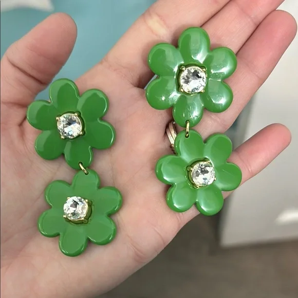 Kate Spade Green Flower Earrings with Gemstone Accent - Picture 3 of 6
